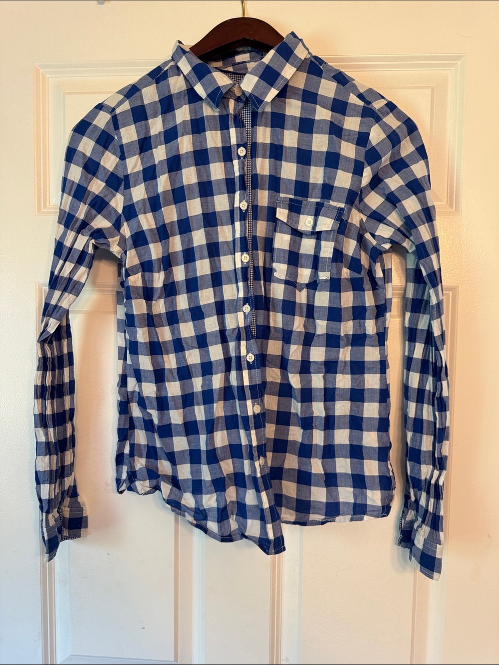 girl krazy Blue and White Check Casual Button-Down Shirt